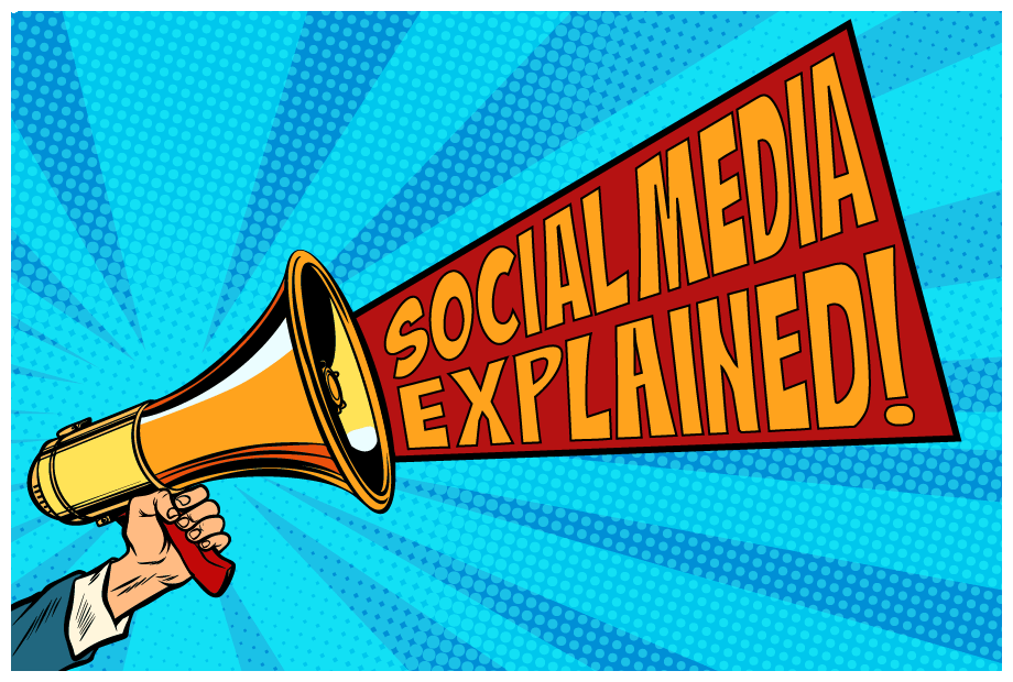Social Media Explained Comic Style Megaphone Graphic
